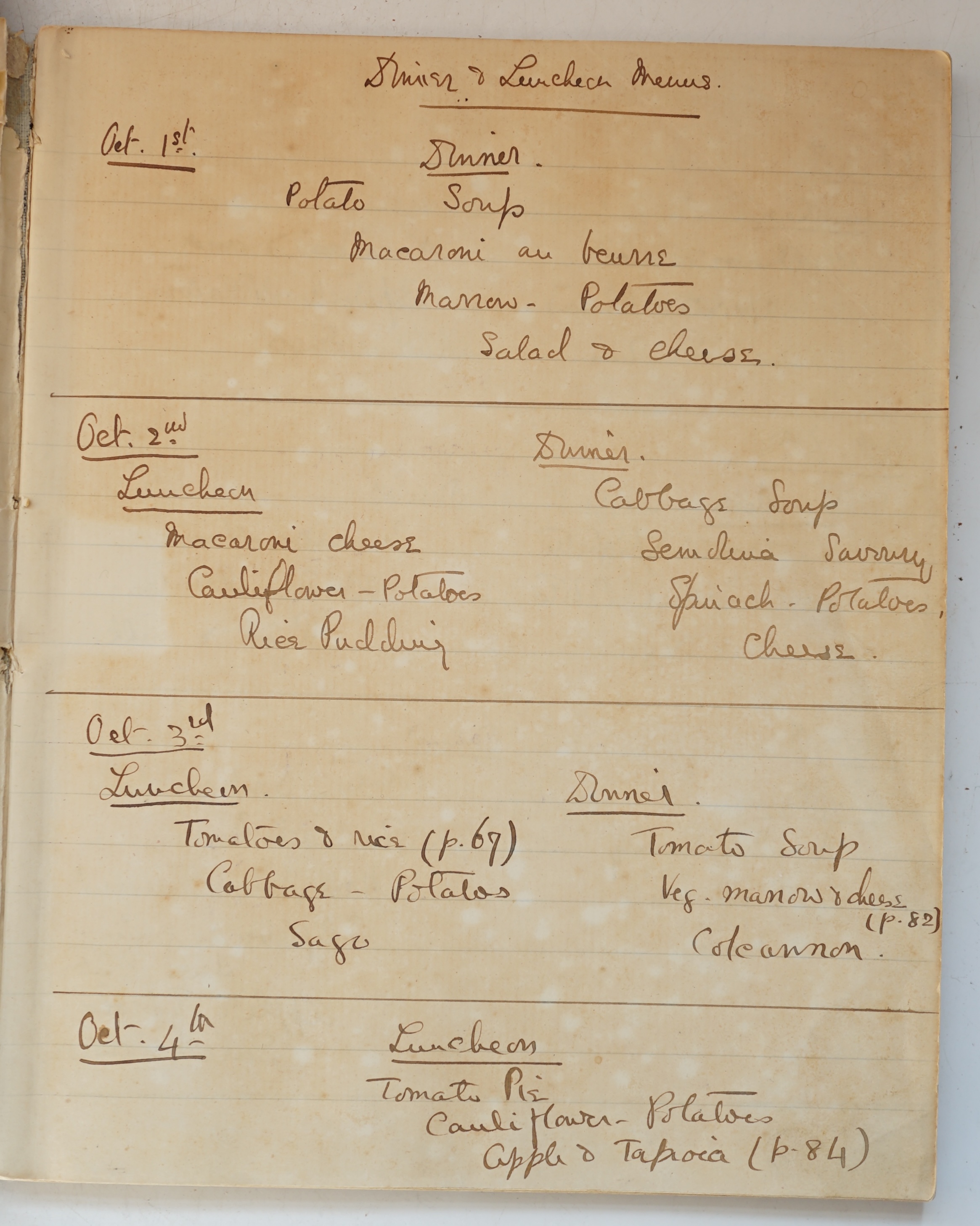 An Edward VII booklet, recording Dinner and Lunch Menus from May 1st to October 7th 1907, with the names of several guests, including Emmeline Pankhurst (on four occasions) and Teresa Billington, both members of the Brit
